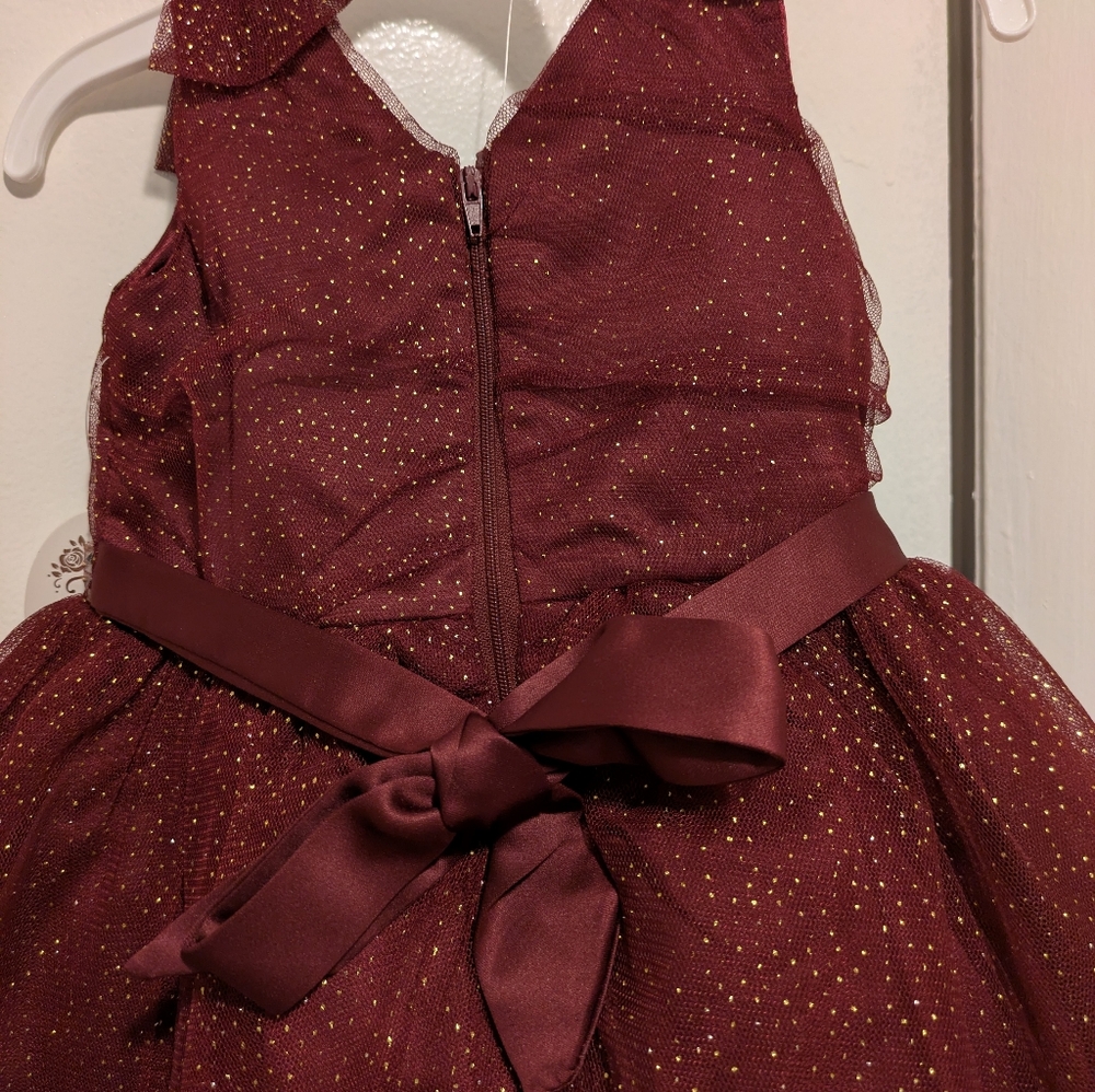 Harlow & Rose Elegant Burgundy Kids Dress with Gold Accents 18 M
